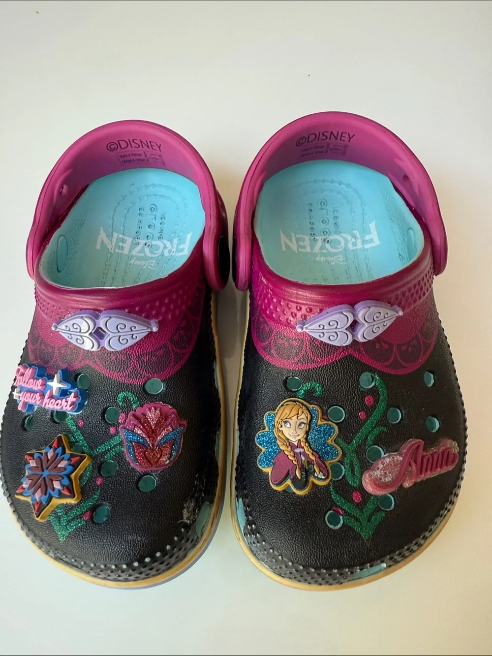CROCS Kids Black, Pink & Turquoise Frozen Anna Clog Sandals